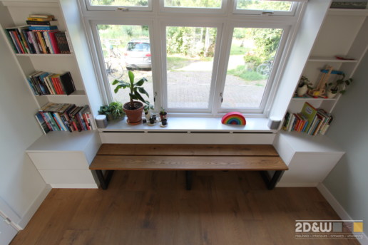 Vensterbank meubel bank ladekast boekenkast meubelmaker amsterdam cabinetmaker custom handmade furniture op maat gemaakt maatwerk meubels